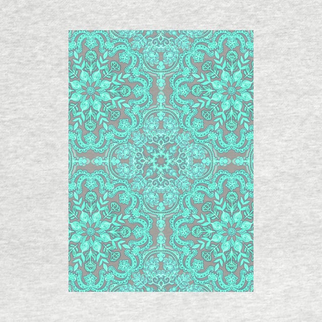 Mint Green & Grey Folk Art Pattern by micklyn